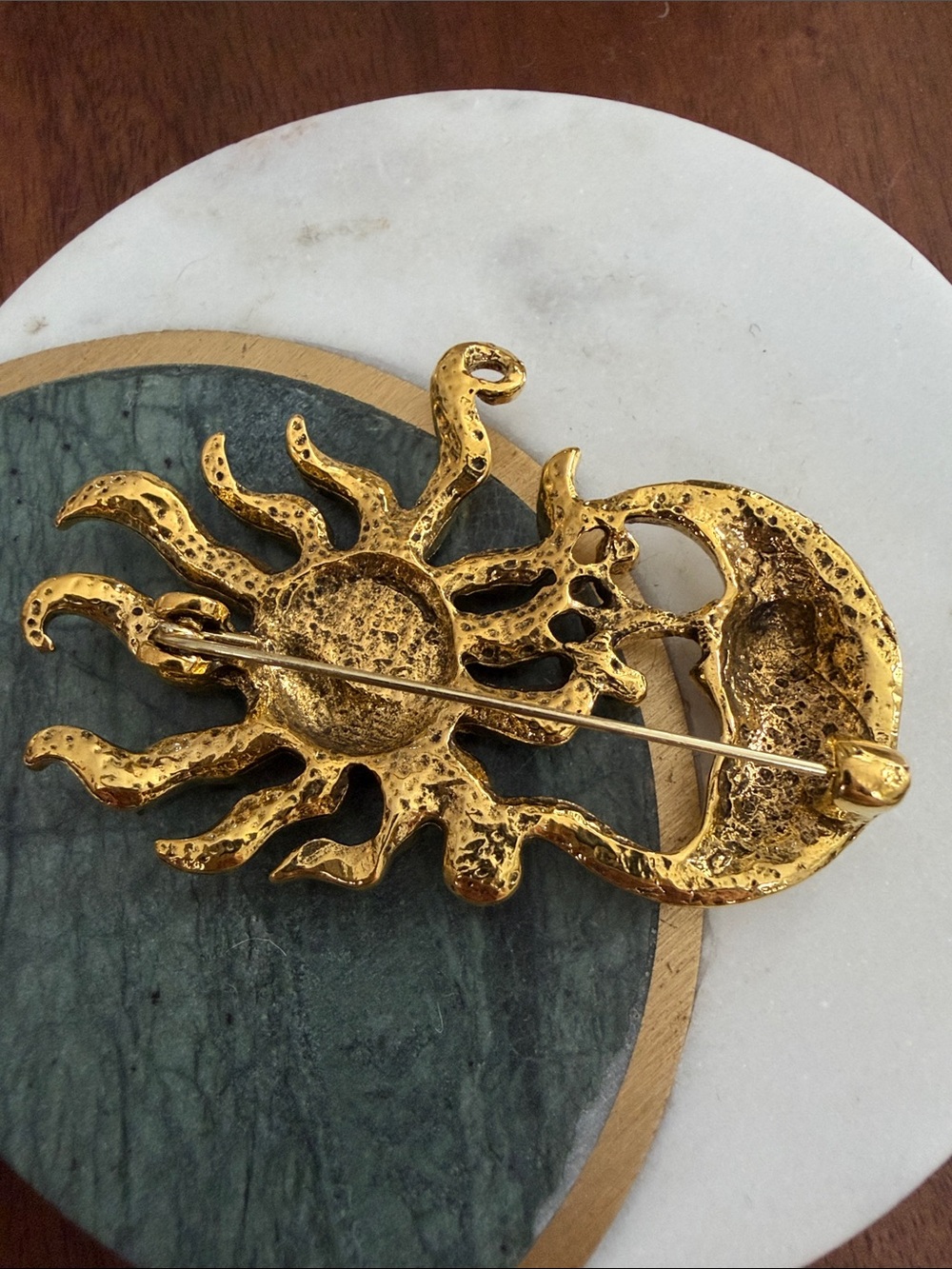 Vintage Celestial Moon and Sun  Rhinestone Brooch - Picture 6 of 6
